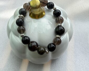 Obsidian Five Elements Bracelet: Black, Golden, Ice Obsidian Healing Crystal