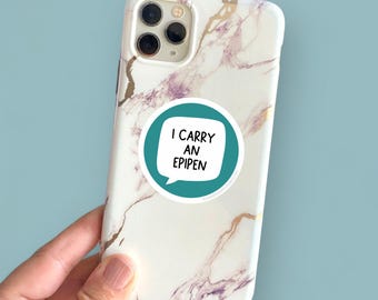 I carry an epipen vinyl sticker, allergy awareness, peanut allergy, medical alert sticker | small phone or water bottle sized vinyl sticker