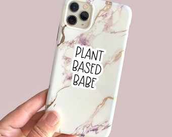 plant based babe text small phone case or water bottle sized vinyl sticker