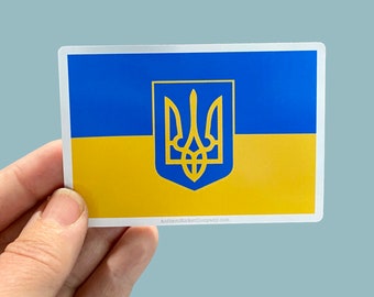 Ukraine trident flag, I support Ukraine, with proceeds towards Ukraine Crisis Relief Fund by Global Giving,  waterproof vinyl sticker