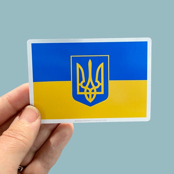 Ukraine trident flag, I support Ukraine, with proceeds towards Ukraine Crisis Relief Fund by Global Giving,  waterproof vinyl sticker