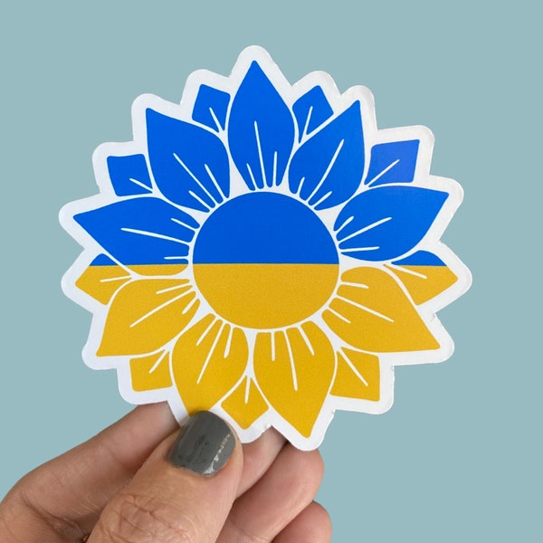 Ukraine flag sunflower vinyl sticker (proceeds donated to Ukraine Crisis Relief Fund by Global Giving)