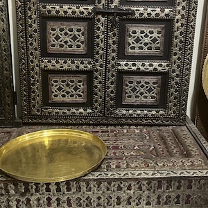 Moroccan Metal Cedar Wood Mirror – Handcrafted Berber Engraved Frame – Boho Home Decor