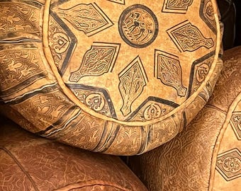 Handgemaakte Marokkaanse leren poef – Boho voetenbank, vloerkussen (niet opgevuld)