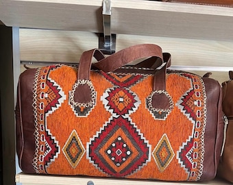 Bolso de viaje de cuero marroquí hecho a mano: cuero genuino, curtido tradicional, regalo artesanal.