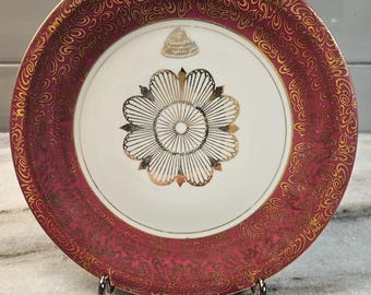 Rare Heinrich Winterling Red and Gold Floral Dessert Plate with Gold Sunburst from Schwarzenbach Bavaria Germany