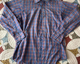 Hathaway vintage western blue plaid button up shirt Size M cowboy spring