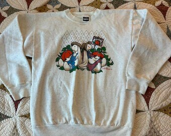 90s cream crewneck sweatshirt w cute bunny & pumpkin patch graphic Size XL