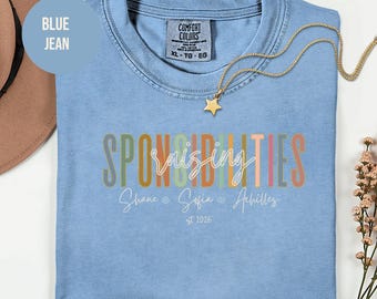 Personalized Sponsibilities Tee | 90s Inspired Retro Toddler Mom Top | Comfort Colors Personalized Names Gift