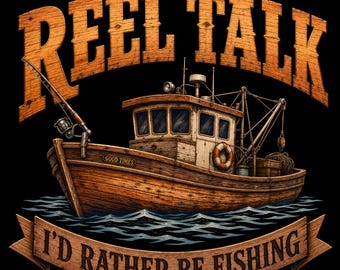 Reel Talk I'd Rather Be Fishing PNG | Vintage Fishing Boat Shirt Design | Rustic Fisherman PNG | Digital Download | Instant Download