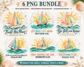 Christian Sailboat PNG Bundle, Faith Bible Verse Sublimation Designs, Watercolor Nautical PNG Set, Inspirational Summer Shirt Bundle