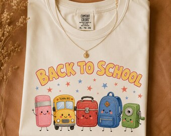 Back to School PNG, Cute School Supplies PNG, Teacher Doodle Shirt Design, School Bus Backpack Sublimation PNG, First Day of School Clipart