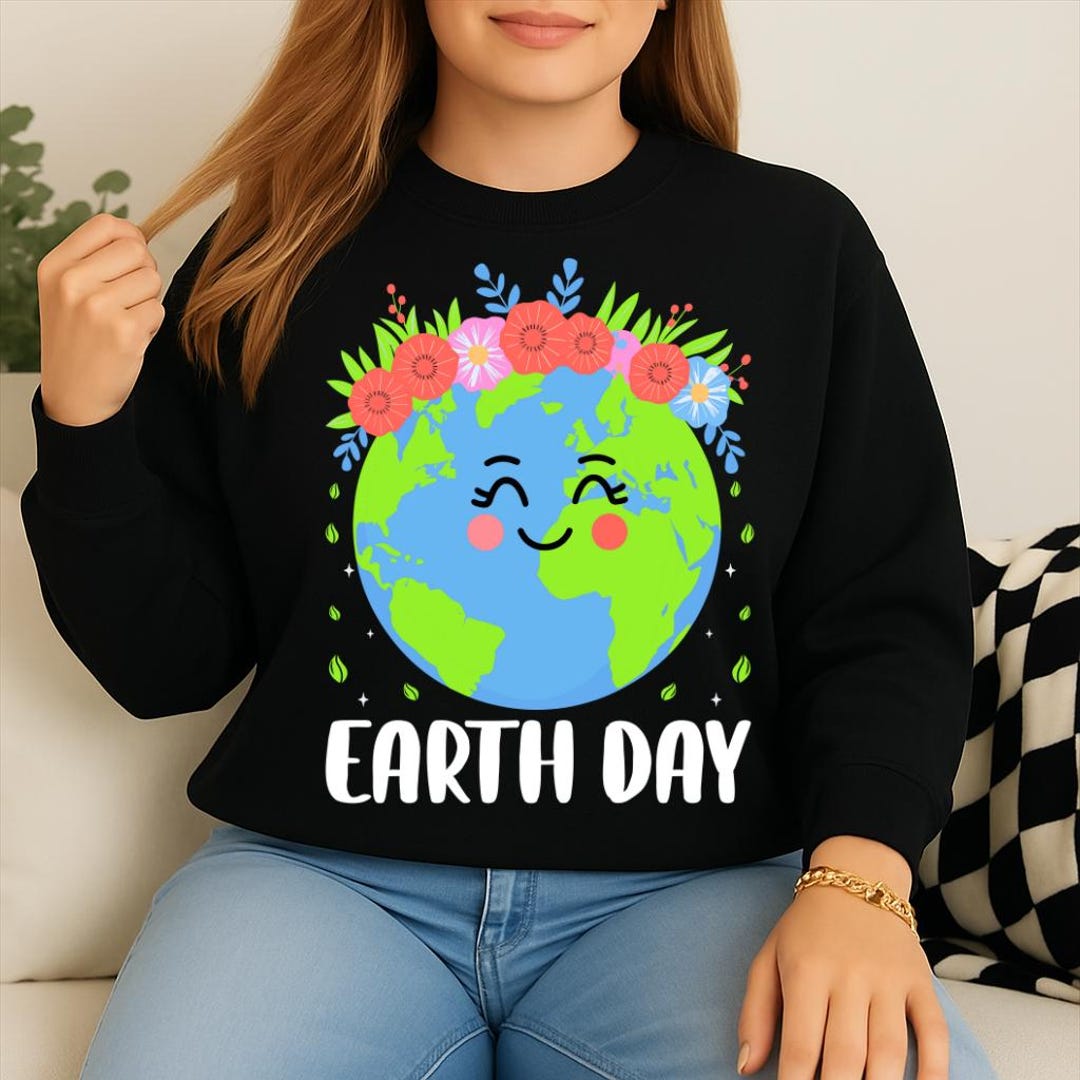 Earth Day PNG Cute Earth With Flowers | Save the Planet Kids Design ...