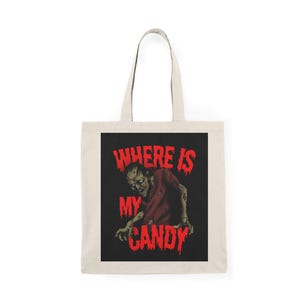 Scary Halloween Natural Tote Bag, Spooky Trick or Treat Market Bag, Eco-Friendly Canvas Tote, Horror Movie Lover Gift, Creepy Halloween