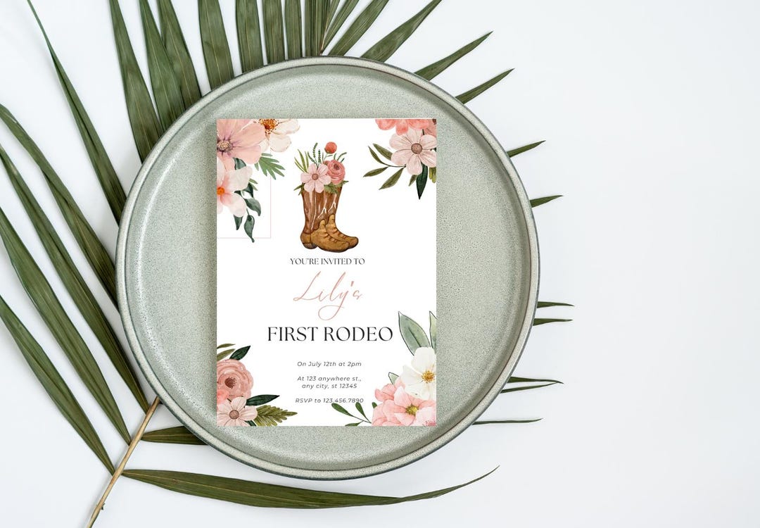 First Rodeo Flower First Rodeo Birthday Invitation | Rodeo Birthday | Horse Birthday ...