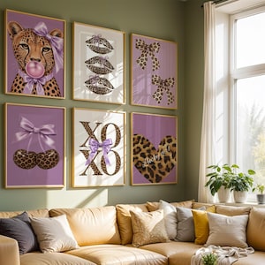 Purple Leopard Wall Art Set, Girly dorm Gallery Wall, Digital Download