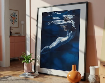 Pintura del Océano Azul, Decoración Femenina Surrealista, Arte para la Pared del Baño