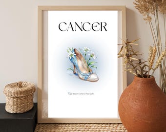 Cancer Zodiac Fashion Print: Floral Heel Astrology Art (Digital Download)