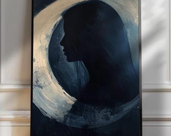 Moon Woman Silhouette Art | Mystical Lunar Feminine Wall Print | 18x24 Digital Download