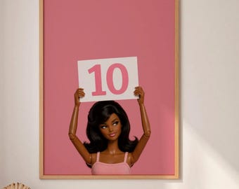 Black Fashion Doll Scorecard Print, Pink Bedroom Wall Art