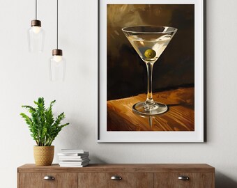 Impressão de pintura a óleo de coquetel de Martini | Arte de parede de bar vintage | Pôster de bebida clássico