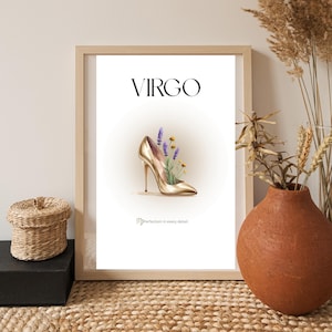 Virgo Zodiac Fashion Poster | Astrology Wall Art Printable | Heel & Floral Virgo Print | Chic Horoscope Decor | Birthday Gift