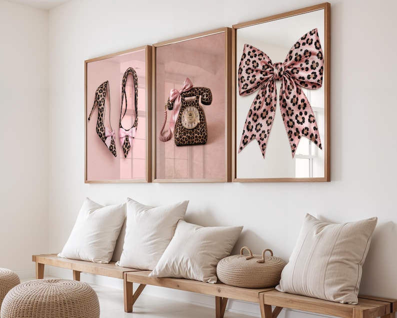 Pink Leopard Gallery Wall Art Set of 10, Trendy Dorm Room Prints - Etsy