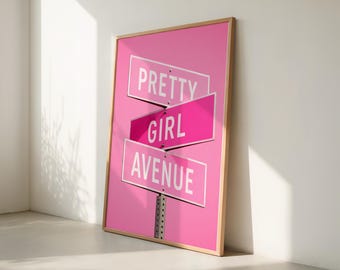 Arte de parede Pretty Girl Avenue, placa de rua rosa para imprimir