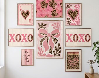 Pink Leopard Wall Art Set, Preppy Gallery Wall Decor, bedroom & dorm prints