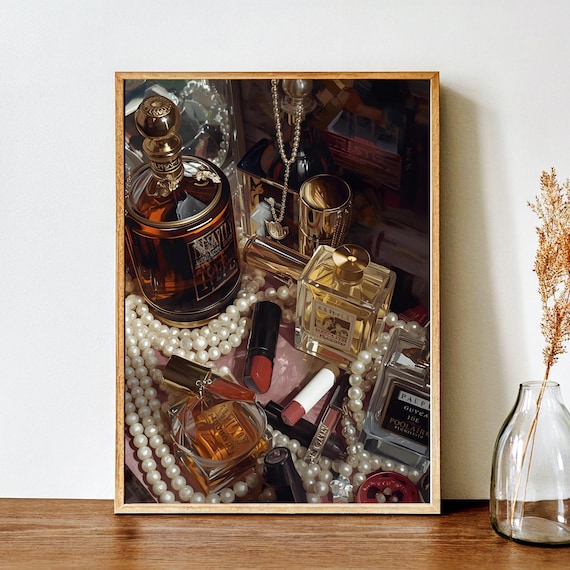 Perfume Still Life Poster – Vintage Oil Painting Vanity Wall Art