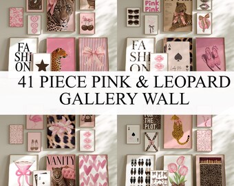 Pink Leopard Wall Art Bundle, 41 Piece Gallery Wall Prints Download