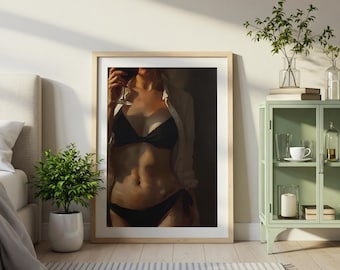 Woman in Lingerie Painting | Sensual Boudoir Female Wall Art | 18x24 Digital Download