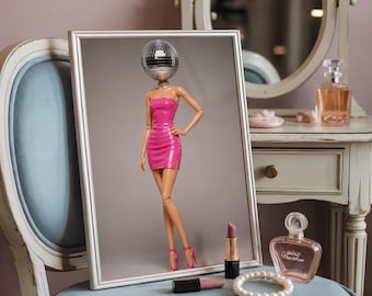 Fashion Doll Disco Ball Print, Pink Glam Bedroom Decor (Digital Download)