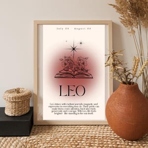 Leo Zodiac Wall Art Print | Astrology Printable Poster | Leo Traits Horoscope Sign Decor | Digital Download Birthday Gift Home Office Art