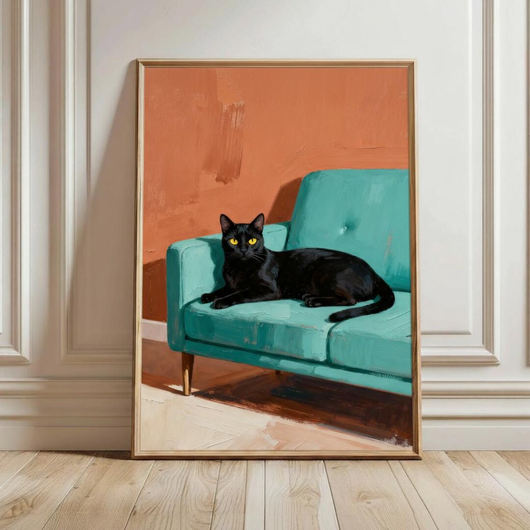 Retro Black Cat Cocktail Poster, Midcentury Animal Art Print for Bar or ...
