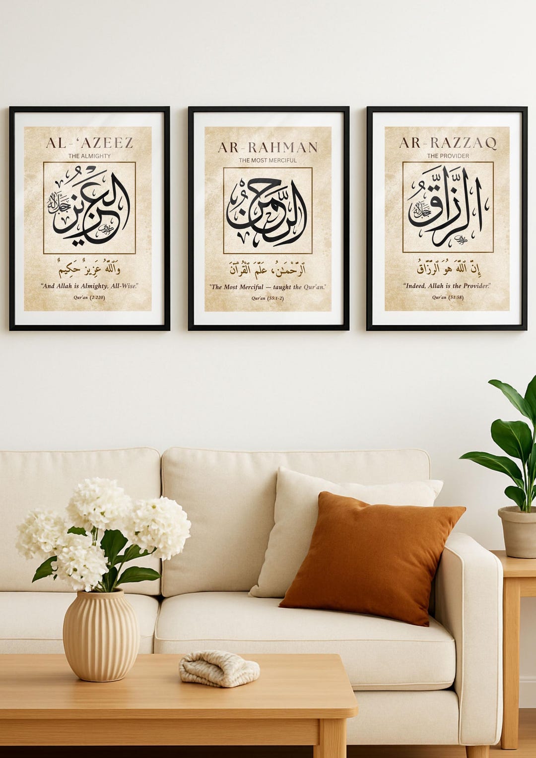 3x Islamic Art Bundle, Tea Stained - Names of Allah - Ar-rahman, Ar ...