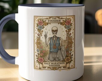 Half Marathon Finisher Mug, Skeleton Tarot Card Runner Gift, 13.1 Miles