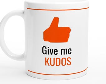 Funny Runner Mug: Give Me Kudos Coffee Cup - Marathon Gift