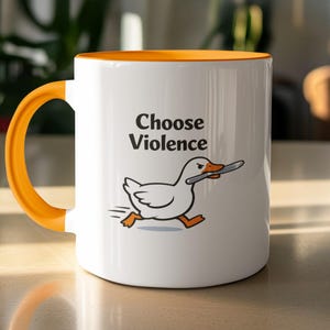 Funny Goose Mug Choose Violence, Meme Coffee Cup