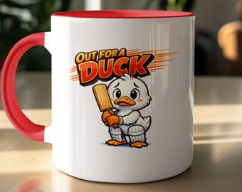 Funny Cricket Mug | Out For A Duck | Humorous Cricket Fan Present
