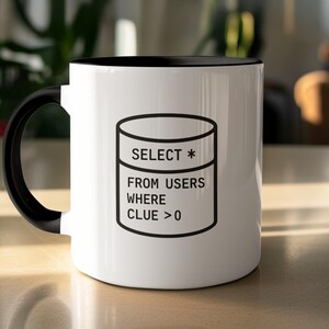 Funny SQL Database Mug for Programmers, Developers, Coders. IT Gift, Geeky, Tech, Software Engineer