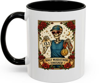 Half Marathon Finisher Gift, 13.1 Runner Mug, Tarot Style Running Coffee Cup