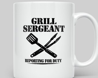 Grill Sergeant Mug, Funny BBQ Gift for Dad, Father's Day Present, Barbecue Lover Gift