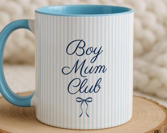 Boy Mum Club Mug | New Mum Gift, Baby Shower Present, Blue Stripe Coffee Cup