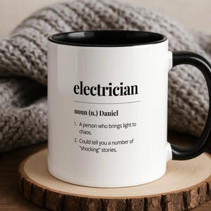 Personalised Funny Electrician Mug, Sparky Gift for Him, Custom Name