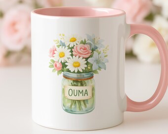 Ouma Mug, Watercolor Floral Mason Jar, Grandma Gift