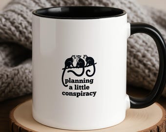 Funny Lemur Mug - Planning A Little Conspiracy - Animal Pun Gift