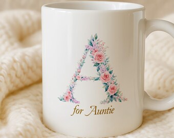 Floral A For Auntie Mug - Gift for Aunt - UK Delivery