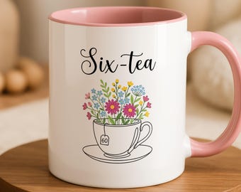 Kubek Six-Tea na 60. urodziny, zabawny prezent dla miłośniczki herbaty dla niej, kubek na 60. urodziny