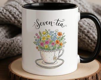 Kubek na 70. urodziny, zabawny kubek z motywem kwiatowym Seven Tea, prezent na 70. urodziny dla niej